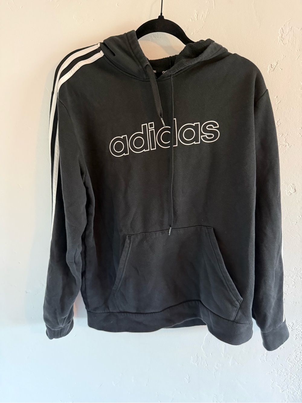 adidas Black Hoodie with White Three-Stripes